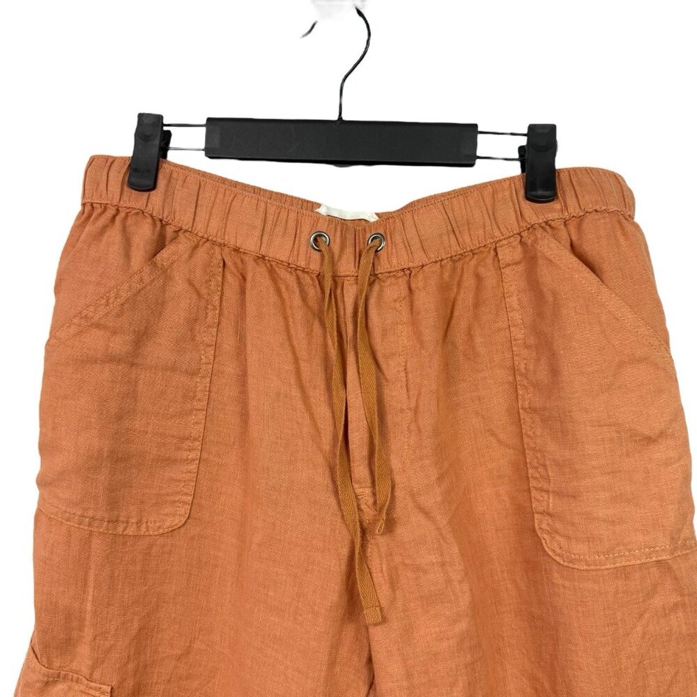 Nicole Miller Linen Joggers Pants Womens Size Large Orange Elastic Waist Pockets - Picture 5 of 6